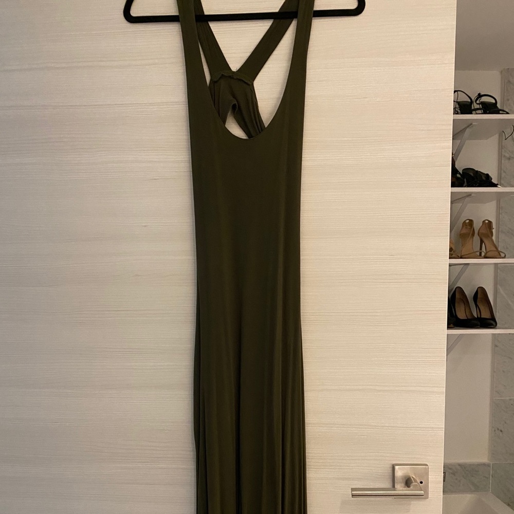 Long olive sundress cut out back